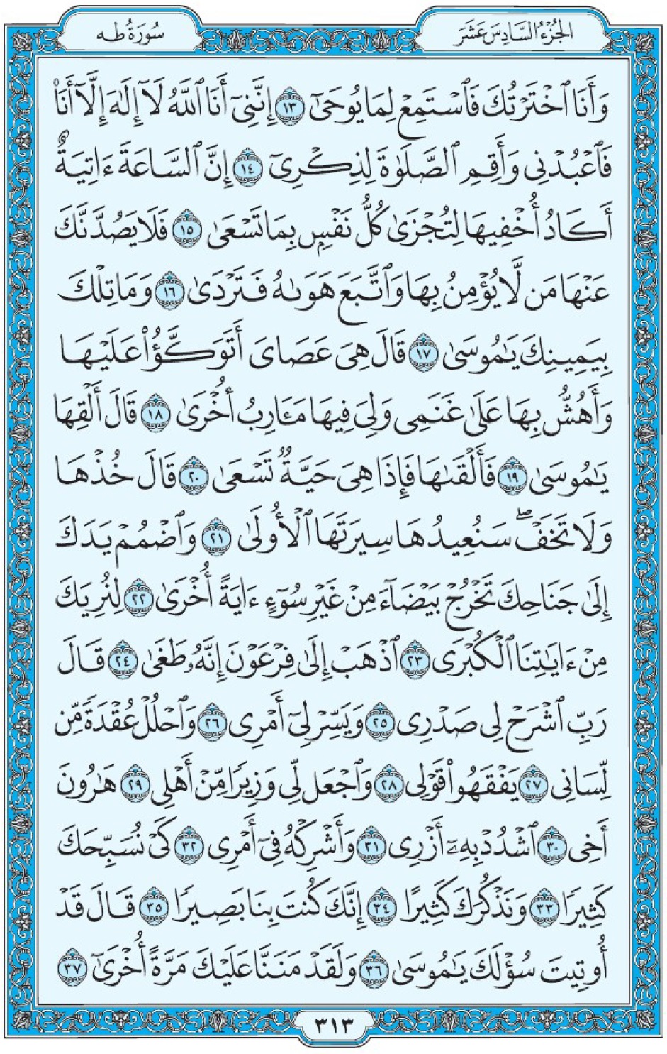 Коран Мединский мусхаф страница 313, Та Ха, аят 13-37