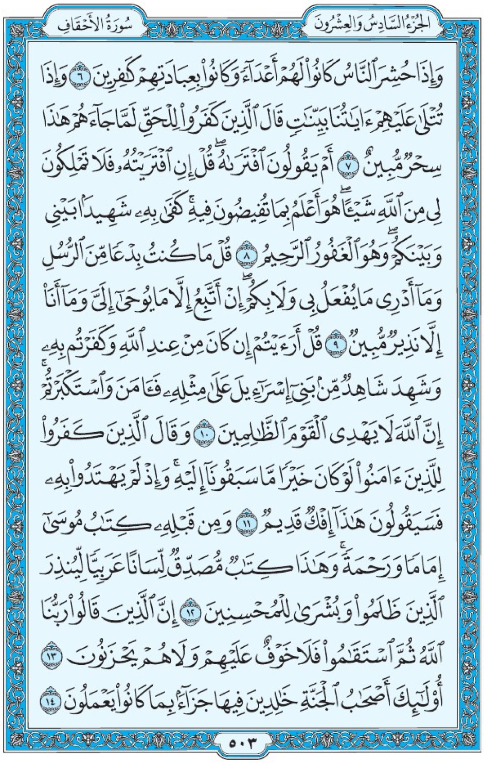 Коран Мединский мусхаф страница 503, Аль-Ахкаф, аят 6-14