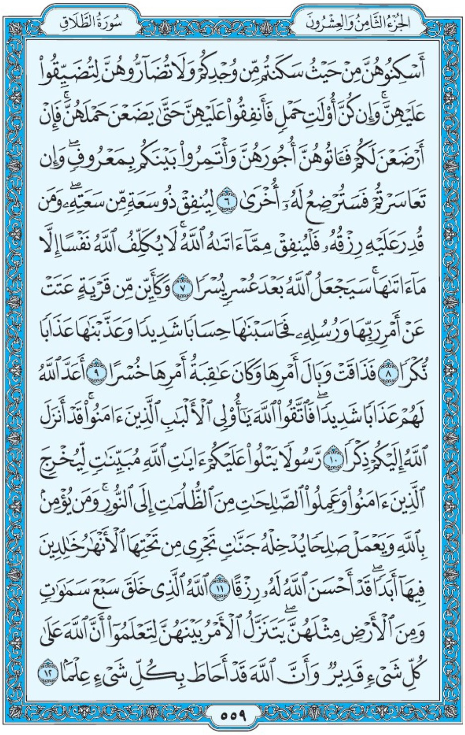 Коран Мединский мусхаф страница 559, ат-Таляк, аят 6-12