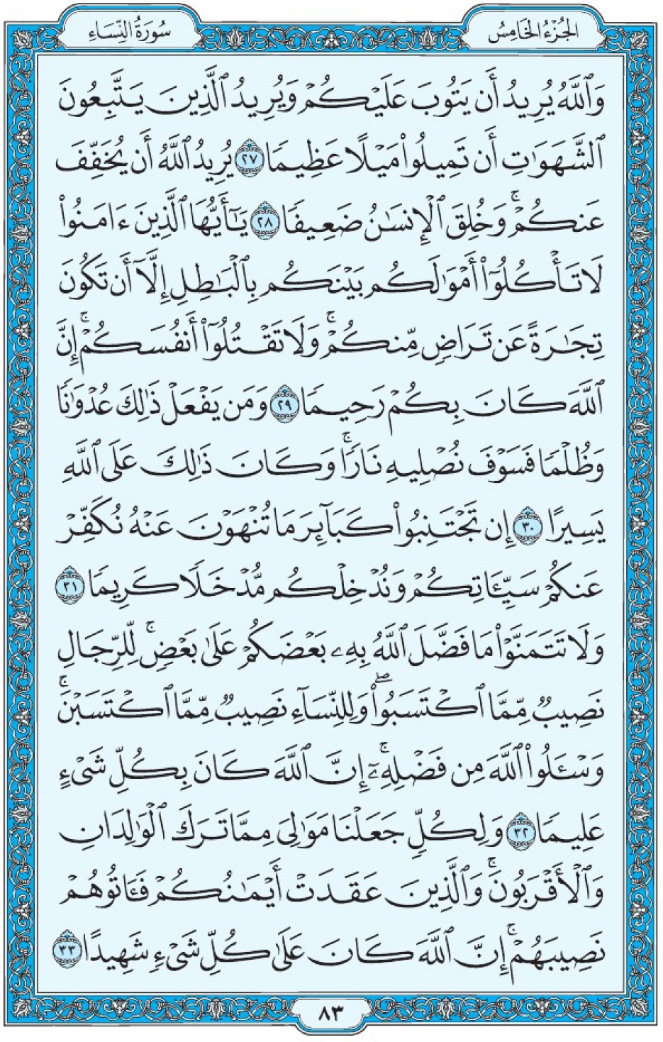 Коран Мединский мусхаф страница 83, Ан-Ниса, аят 27-33, مصحف المدينة، صفحة ٨٣