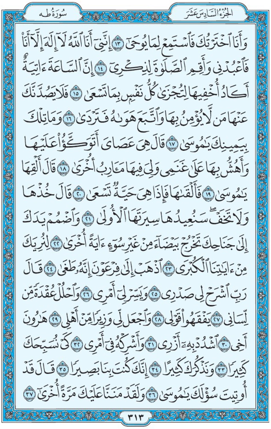 Коран Мединский мусхаф страница 313, Та Ха, аят 13-37, مصحف المدينة، صفحة ٣١٣