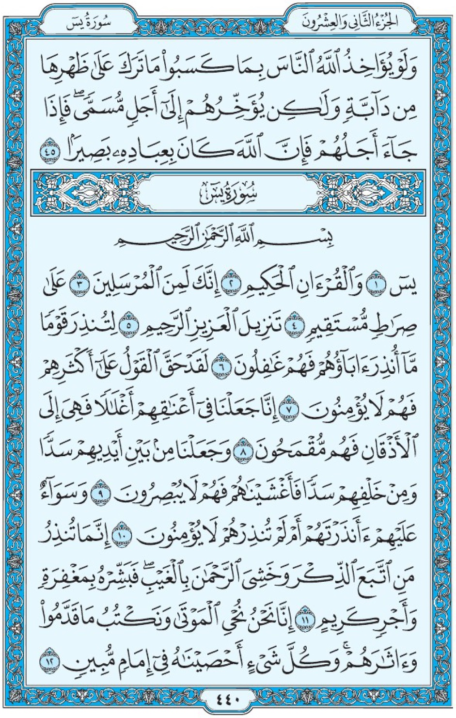 Коран Мединский мусхаф страница 440, сура 36 Йа Син سورة ٣٦ يس 