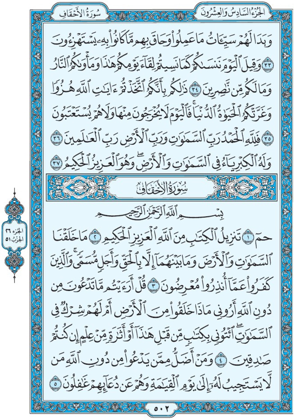 Коран Мединский мусхаф страница 502, сура 46 Аль-Ахкаф سورة ٤٦ الأحقاف 
