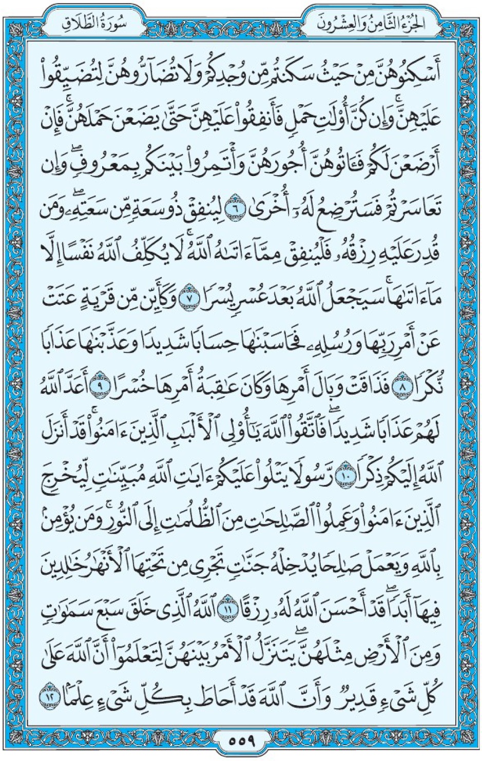 Коран Мединский мусхаф страница 559, ат-Таляк, аят 6-12, مصحف المدينة، صفحة ٥٥٩