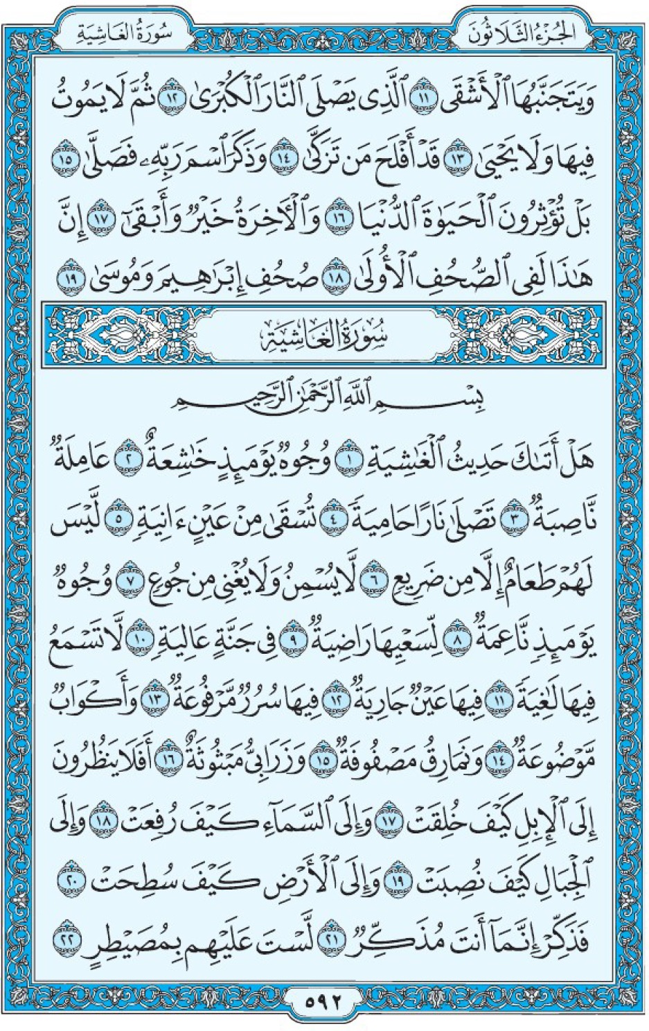 Коран Мединский мусхаф страница 592 сура 88 аль-Гашия, سورة ٨٨ الغاشية 